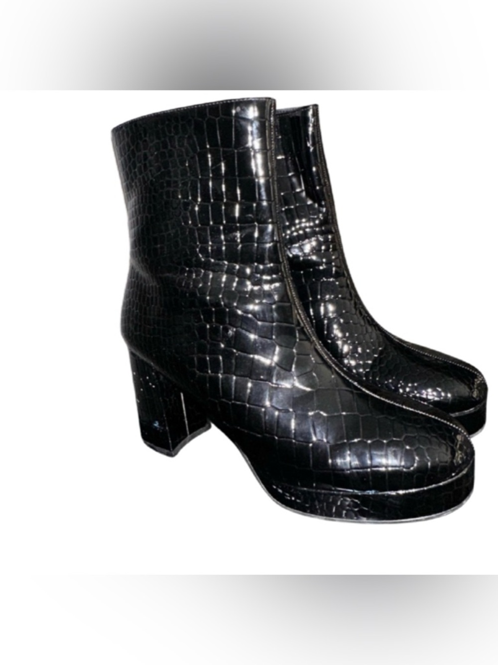 Black Croc-Embossed Women's Boots